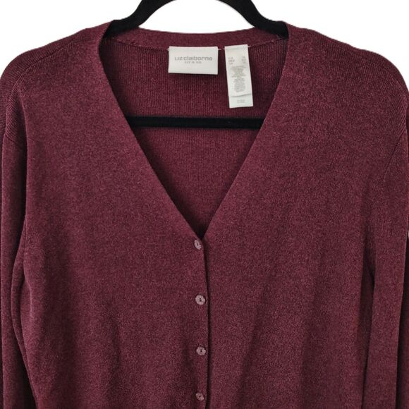 LIZ CLAIBORNE Cotton Purple Cardigan XL Women's V-Neck Long Sleeve Sweater - Picture 2 of 6